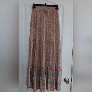 Floral Maxi Skirt in Orange and Blue